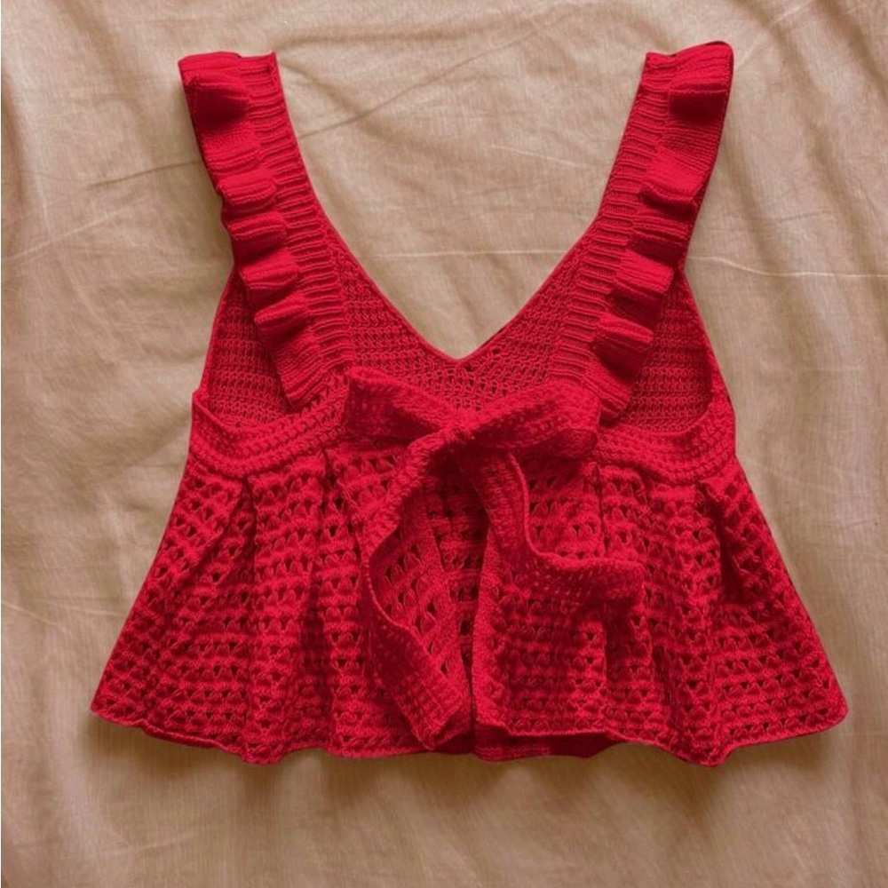 Red Crochet Ruffle Top - Picture 2 of 2